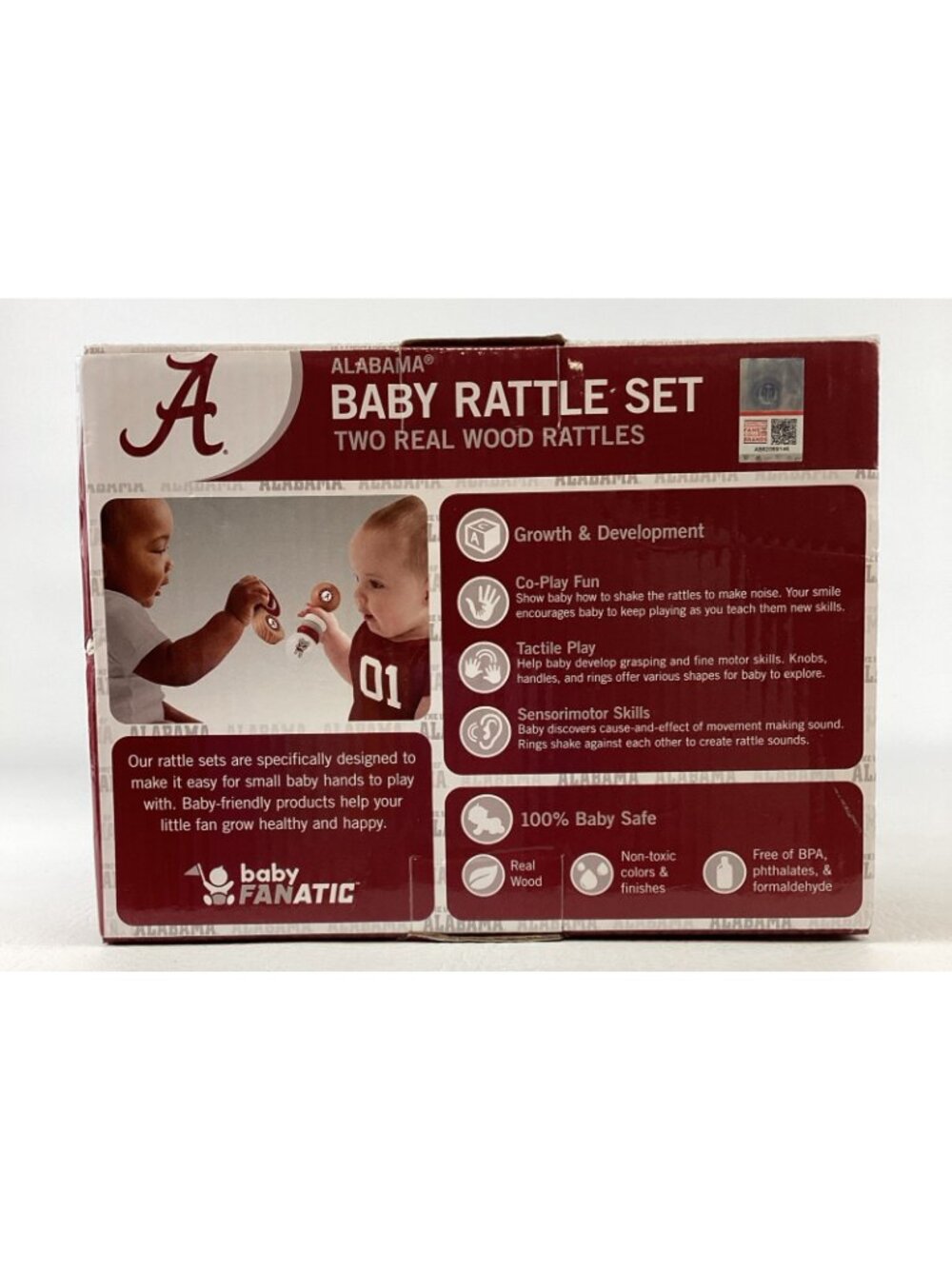 BabyFanatic Alabama Crimson Tide Official NCAA Wooden Baby Rattle Set Football - Picture 3 of 6